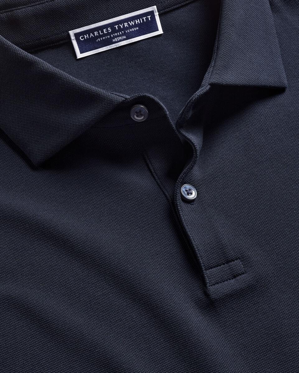 Charles Tyrwhitt Long Sleeve Smart Pique Polo - Navy - LuxxeCoast