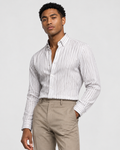 Hawes & Curtis Khaki & White Stripe Linen Shirt