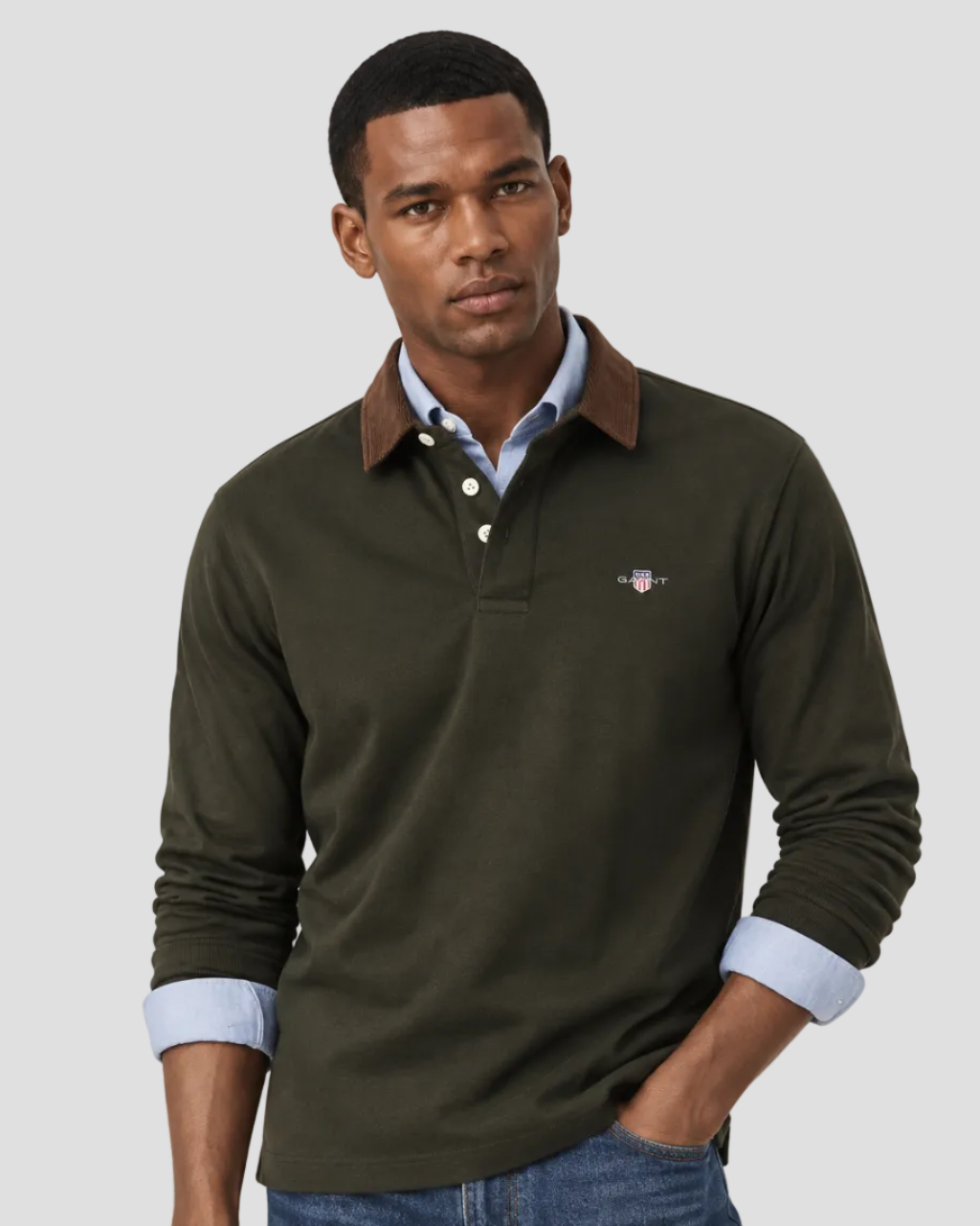 GANT Corduroy Collar Rugger - Dark Moss Green