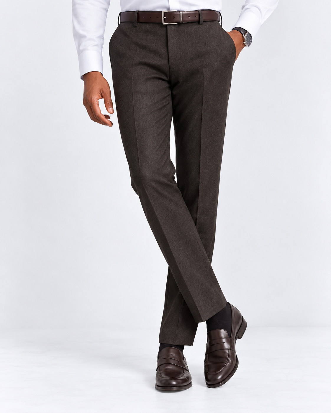 Charles Tyrwhitt Italian Flannel Stripe Suit Trousers - Mocha