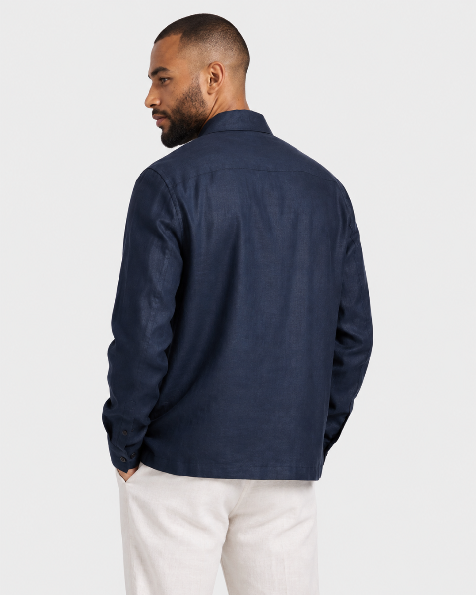 Hawes & Curtis Navy Linen Overshirt