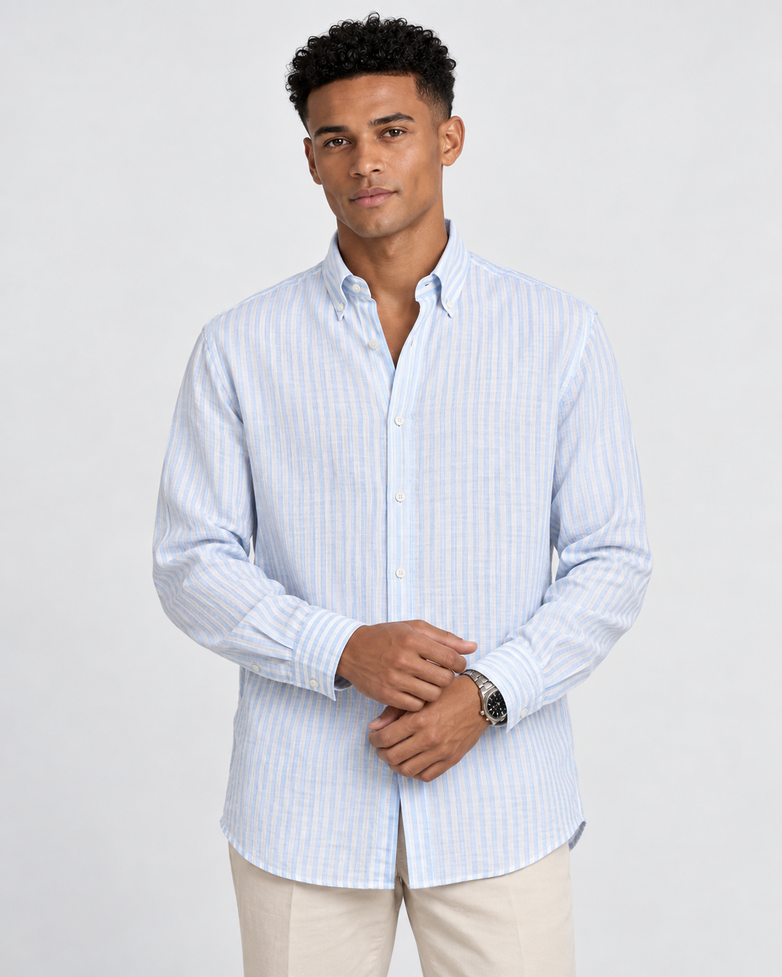 Hawes & Curtis Blue & White Stripe Linen Shirt - Blue & white