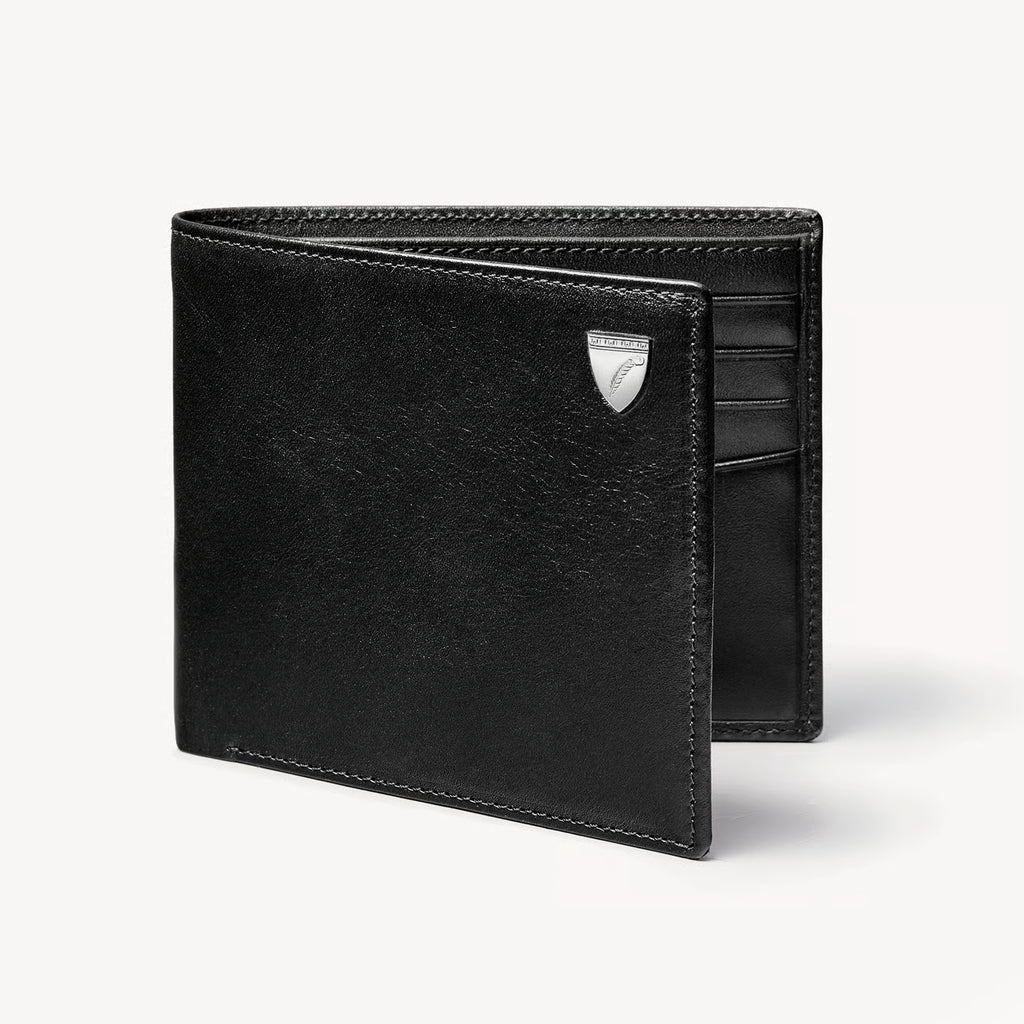 Aspinal of London 8 Card Billfold Wallet - Smooth Black