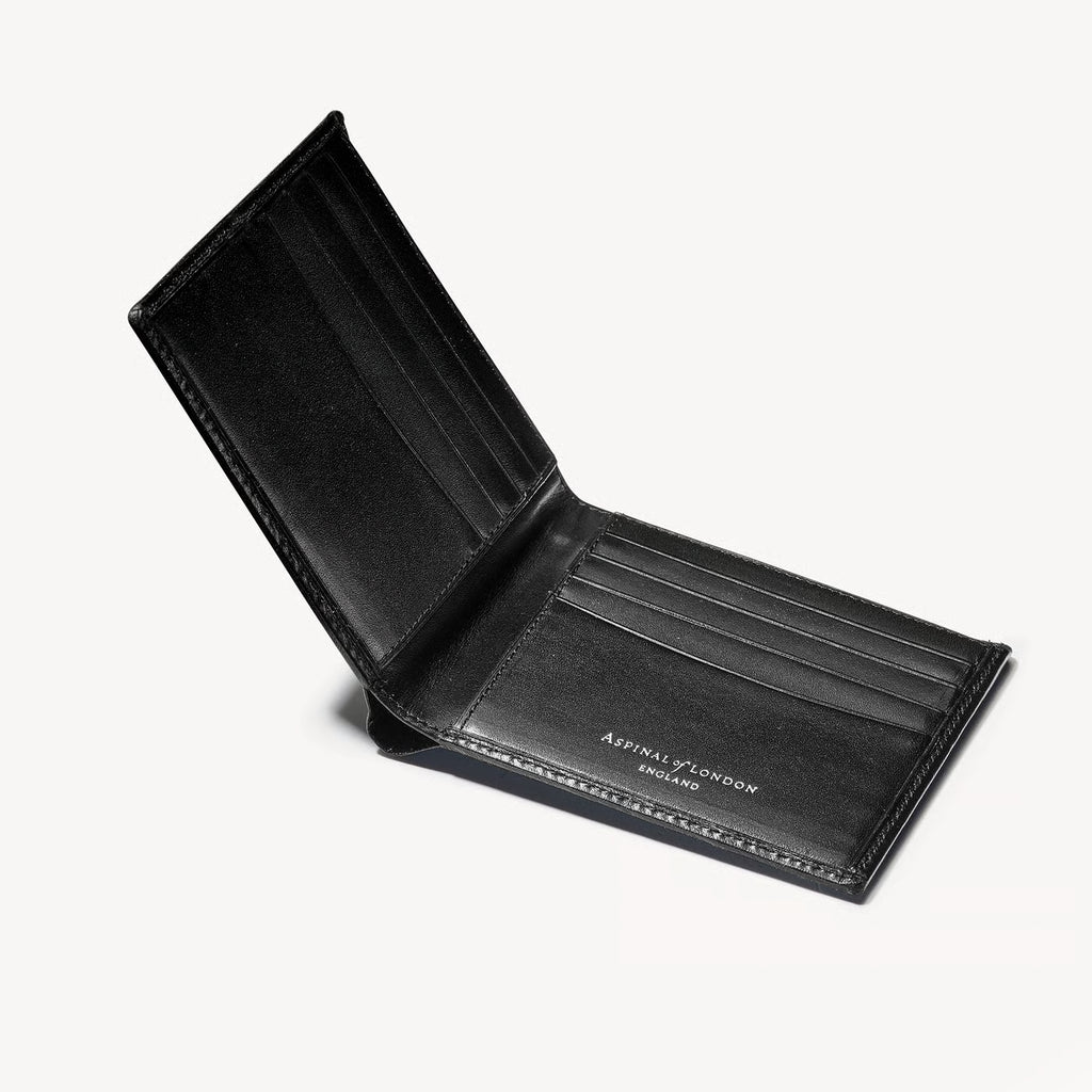 Aspinal of London 8 Card Billfold Wallet - Smooth Black