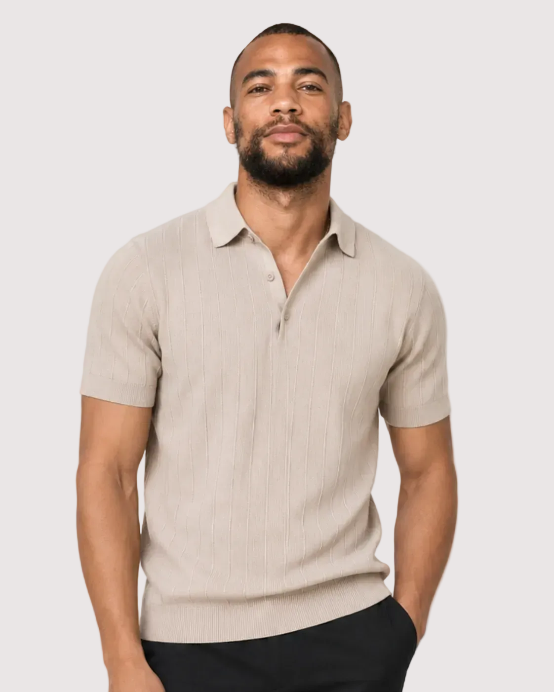 Charles Tyrwhitt Cotton Stripe Knitted Polo - Limestone - LuxxeCoast
