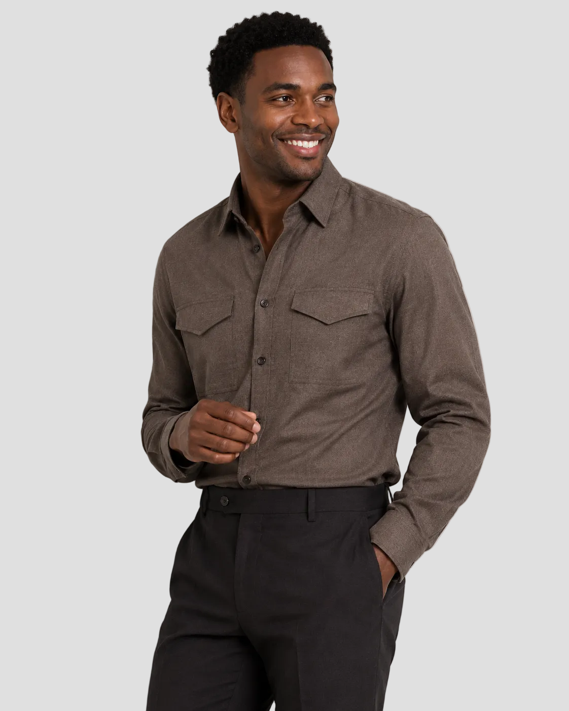 Hawes & Curtis Slim Fit Brushed Shirt - Brown