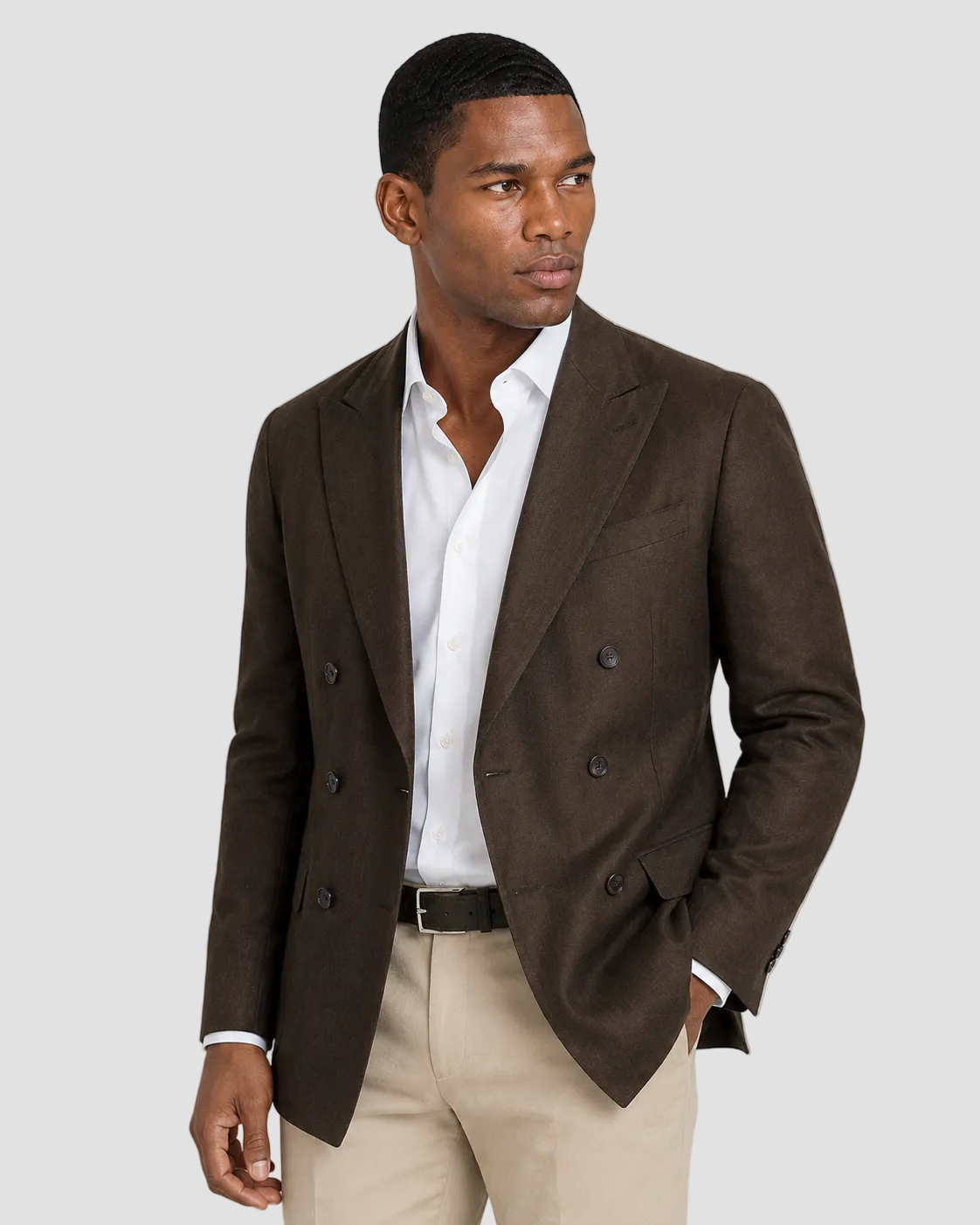 Charles Tyrwhitt Double Breasted Pure Linen Jacket - Chocolate Brown