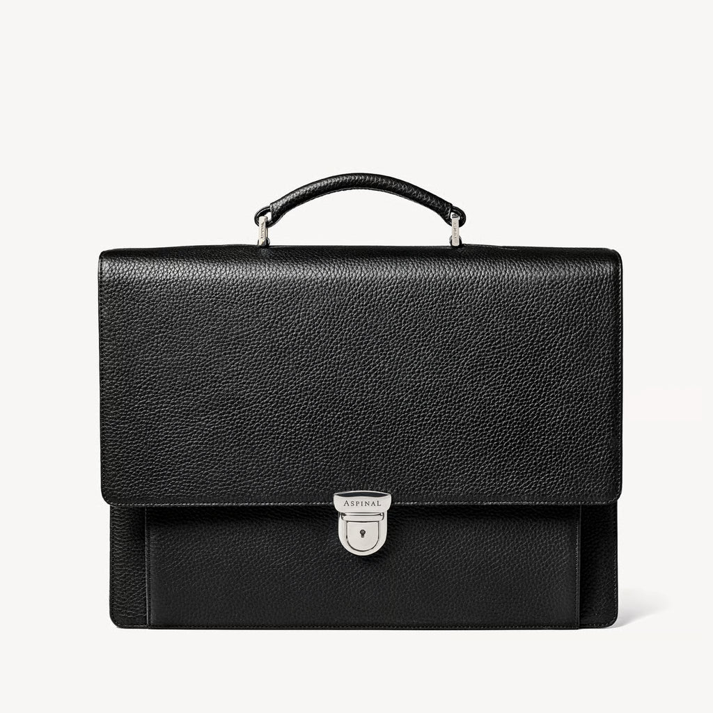 Aspinal of London City Leather Briefcase - Black Pebble