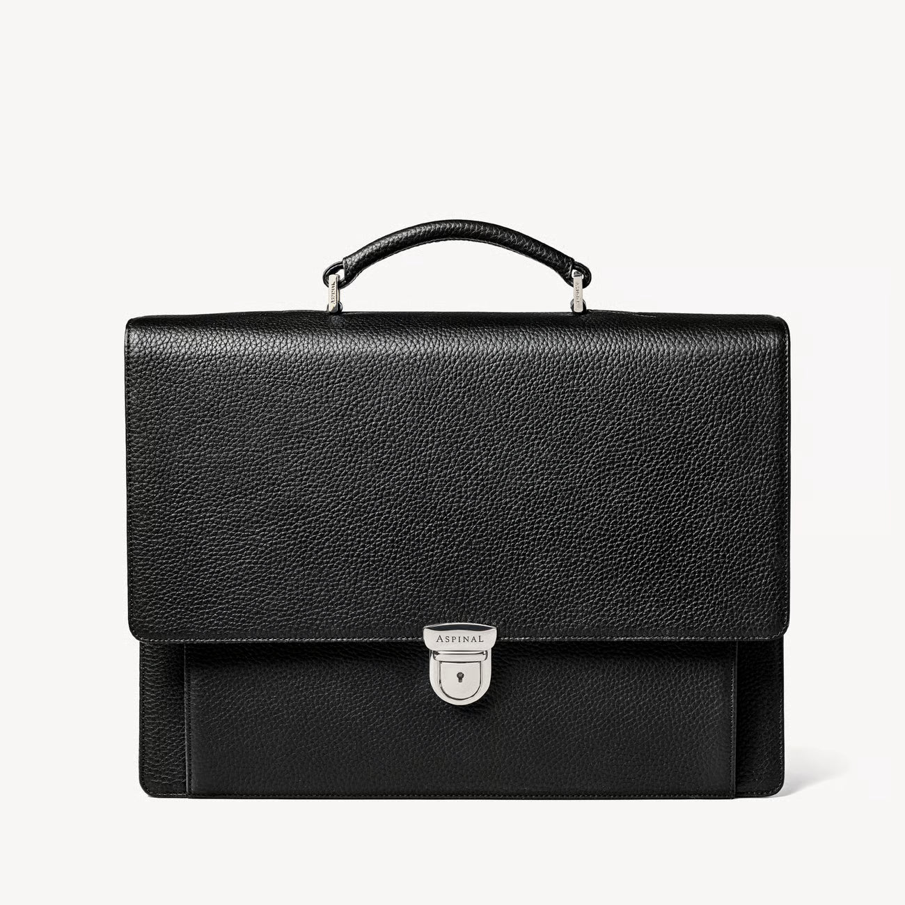 Aspinal of London City Leather Briefcase - Black Pebble