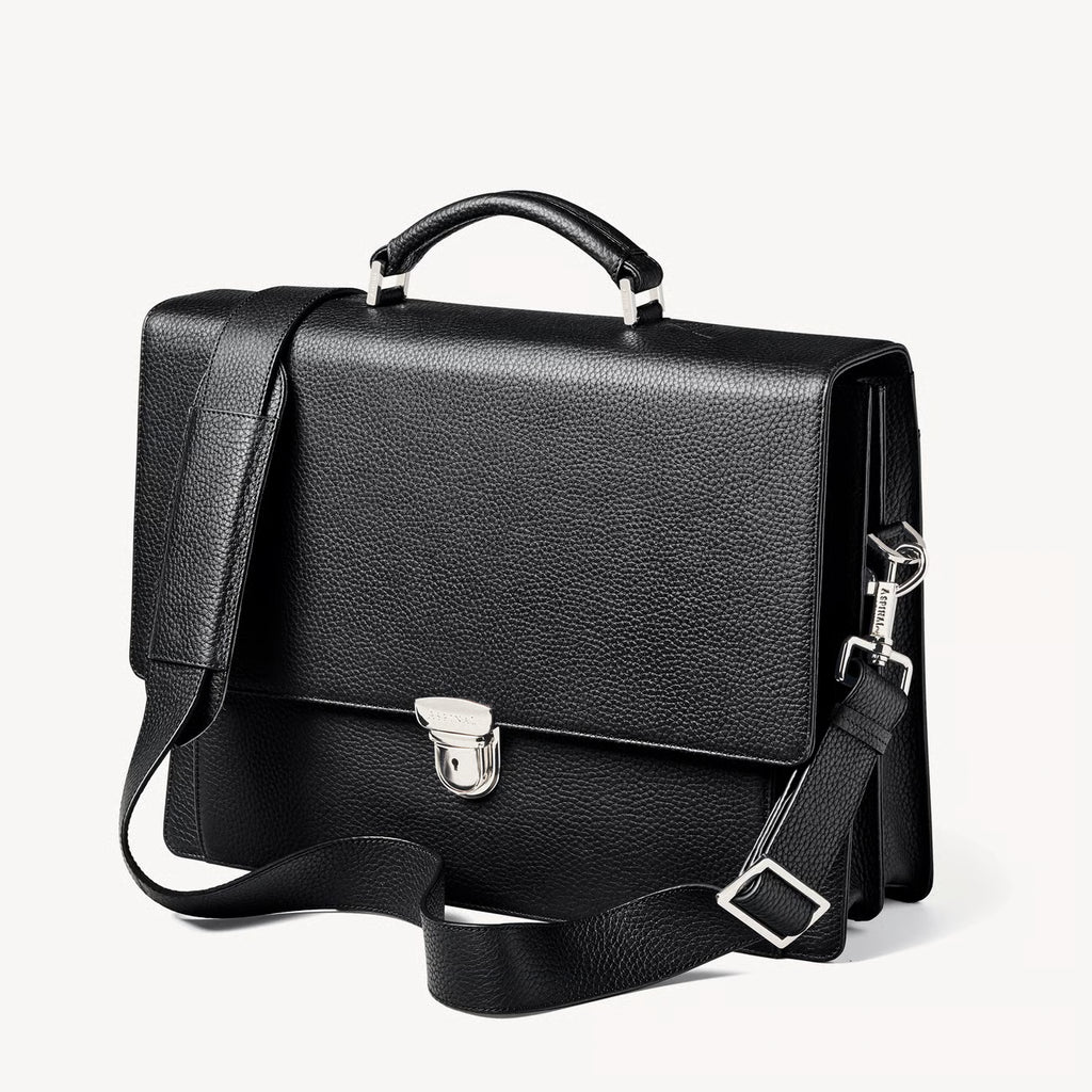 Aspinal of London City Leather Briefcase - Black Pebble