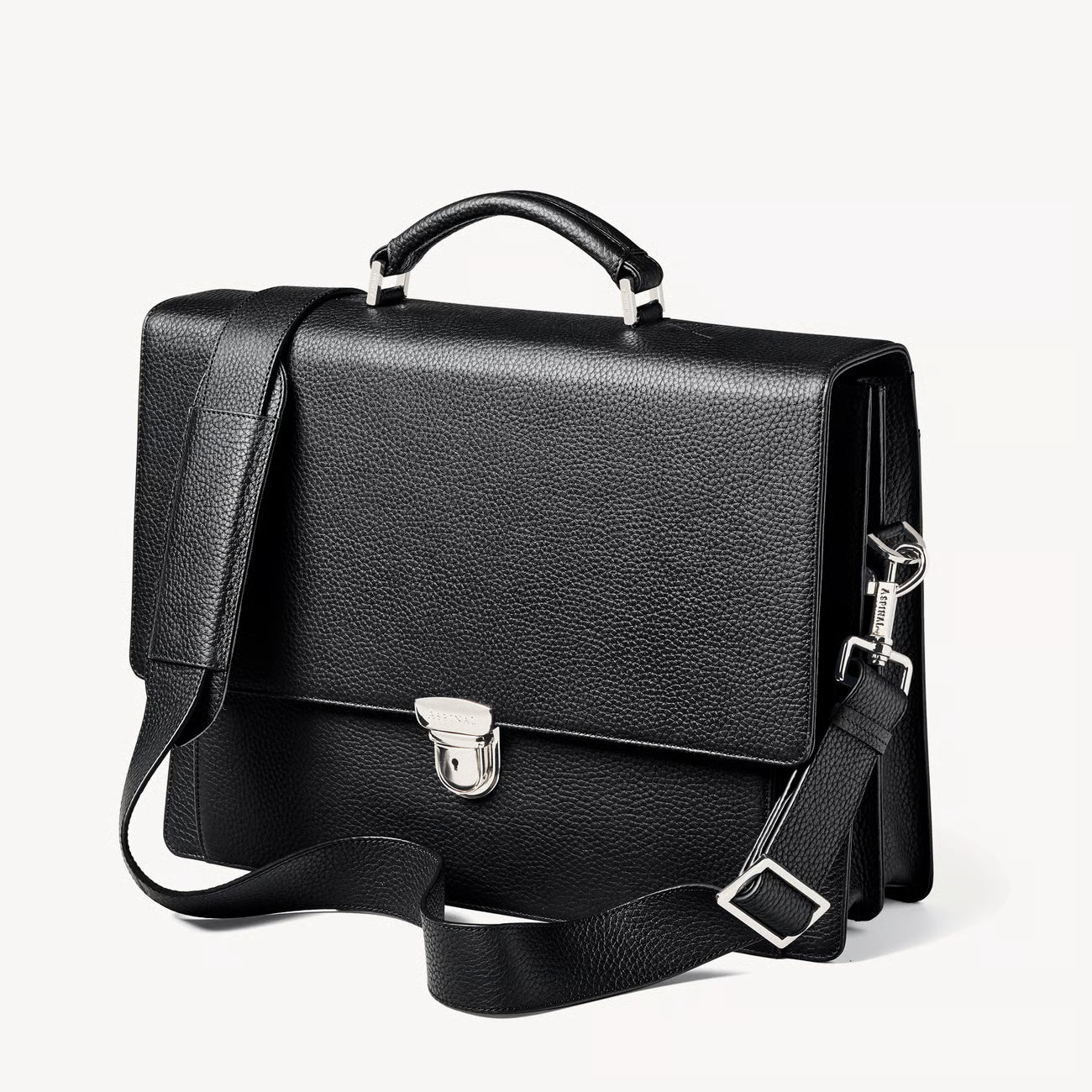 Aspinal of London City Leather Briefcase - Black Pebble