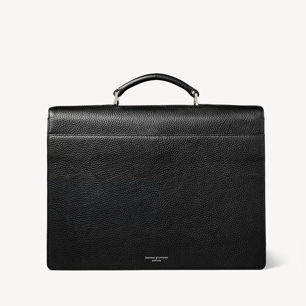 Aspinal of London City Leather Briefcase - Black Pebble