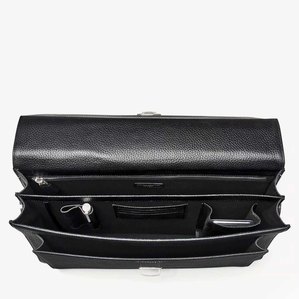 Aspinal of London City Leather Briefcase - Black Pebble