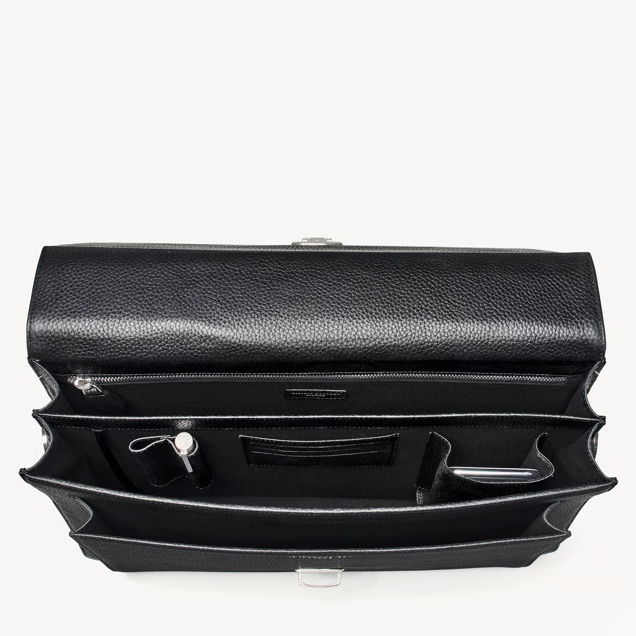 Aspinal of London City Leather Briefcase - Black Pebble