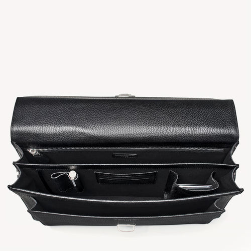 Aspinal of London City Leather Briefcase - Black Pebble