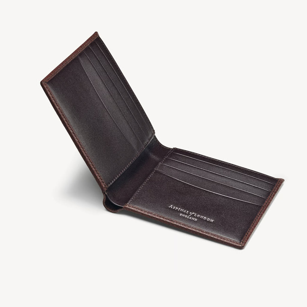Aspinal of London 8 Card Billfold Wallet - Tobacco Pebble
