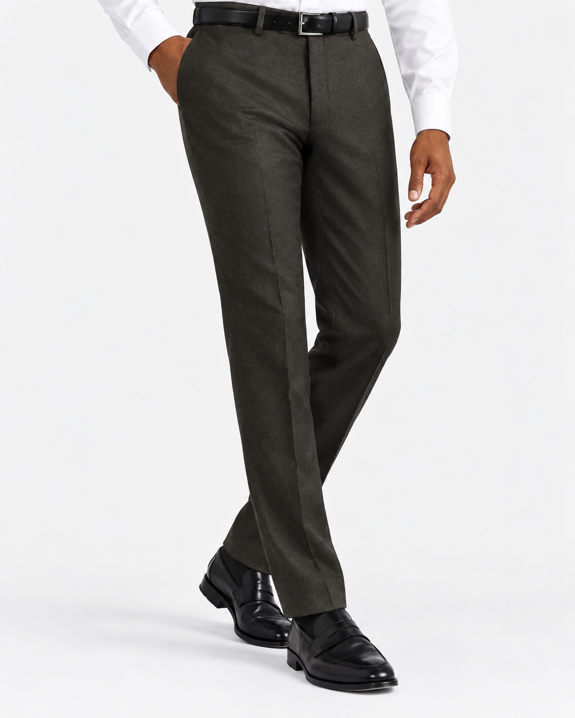 Charles Tyrwhitt Italian Flannel Stripe Suit Trousers - Olive Green