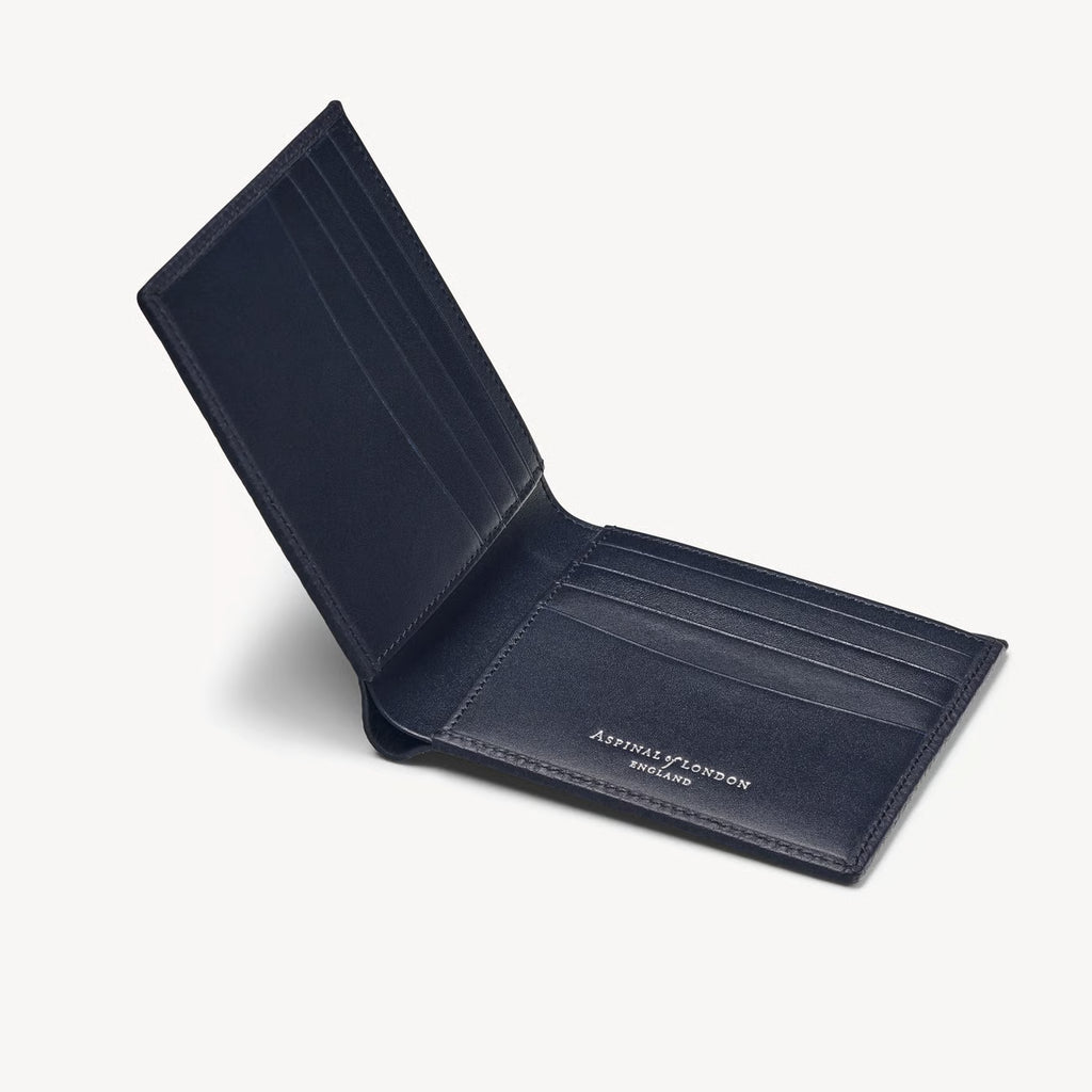 Aspinal of London 8 Card Billfold Wallet - Navy Pebble