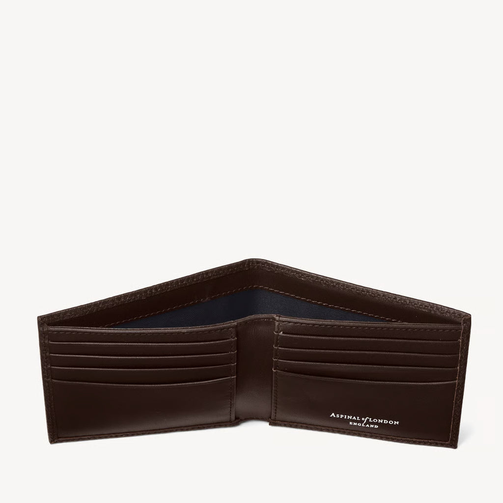 Aspinal of London 8 Card Billfold Wallet - Chocolate Pebble
