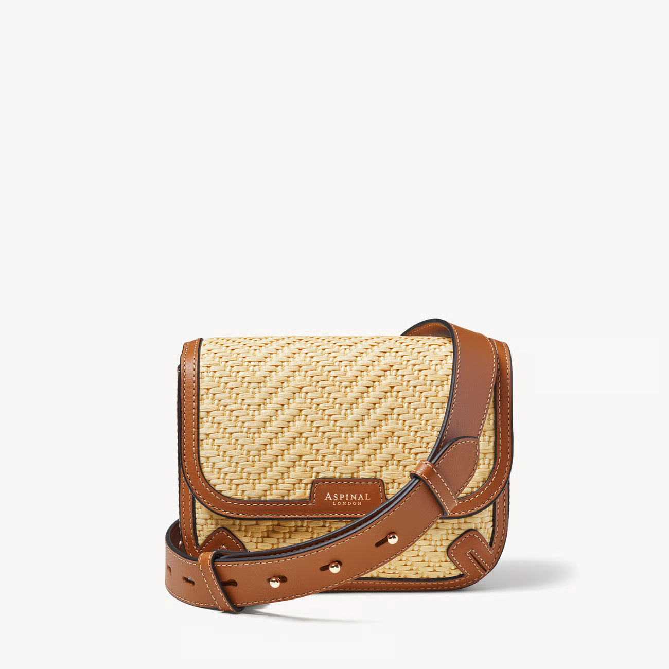 Aspinal of London Ella Crossbody Bag – Natural Raffia & Smooth Tan