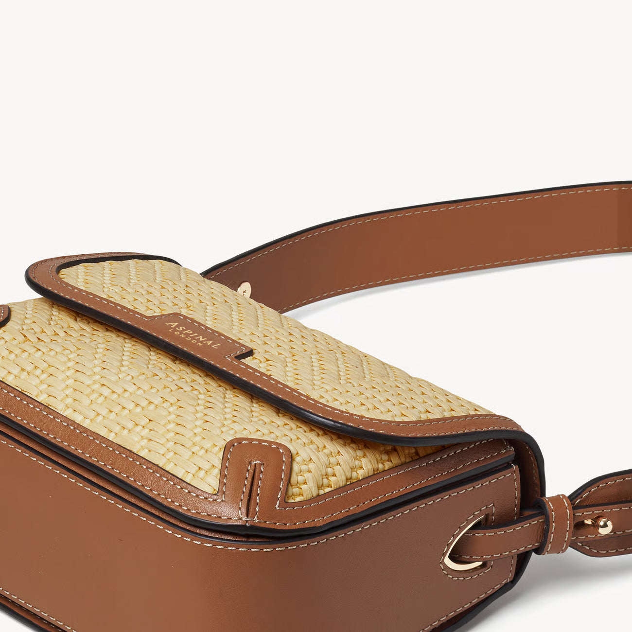 Aspinal of London Ella Crossbody Bag – Natural Raffia & Smooth Tan