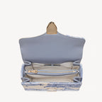 Aspinal of London Midi Mayfair® Top Handle Bag – Sky Blue Toile De Jouy Hand Embroidery on Ivory Canvas Raffia