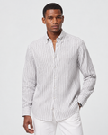 Hawes & Curtis Khaki & White Stripe Linen Shirt - Button Down Collar, Single Cuff