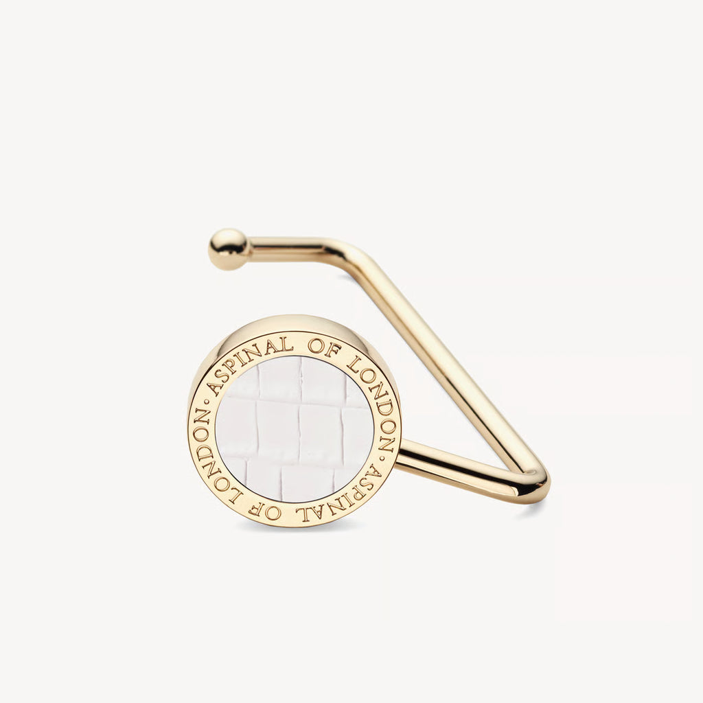 Aspinal of London Handbag Hook - Deep Shine Chalk White Small Croc