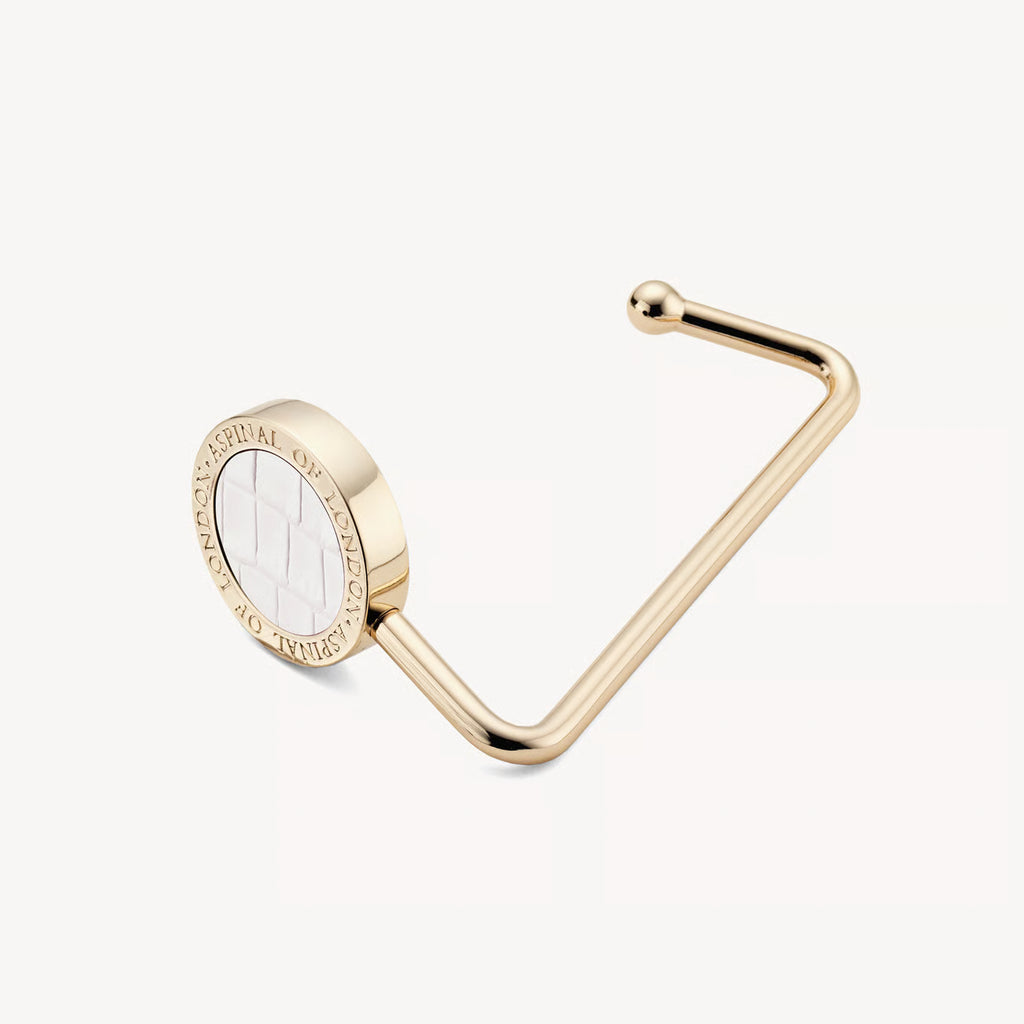 Aspinal of London Handbag Hook - Deep Shine Chalk White Small Croc