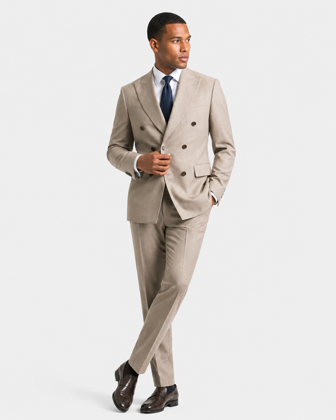 Charles Tyrwhitt Italian Luxury Double Breasted Flannel Suit - Taupe