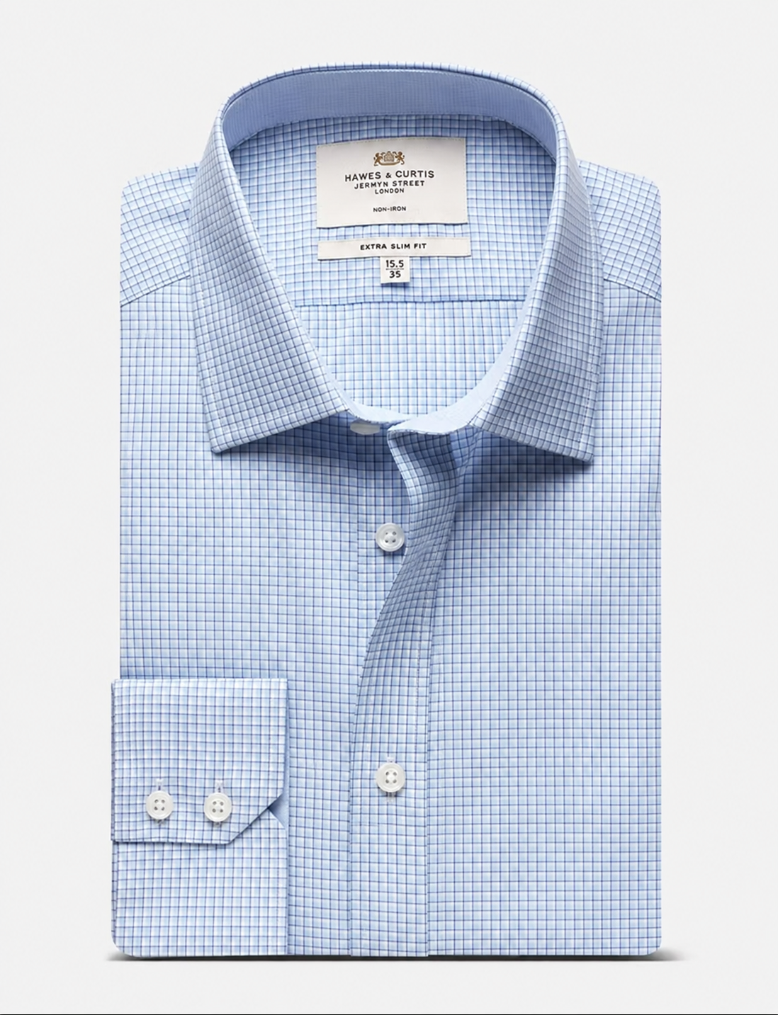 Hawes & Curtis Extra Slim Fit Blue & Navy Check Non-Iron Shirt - Contrast Detail
