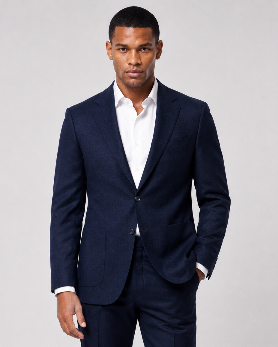 Hawes & Curtis Tailored Fit Navy Herringbone 1913 Blazer
