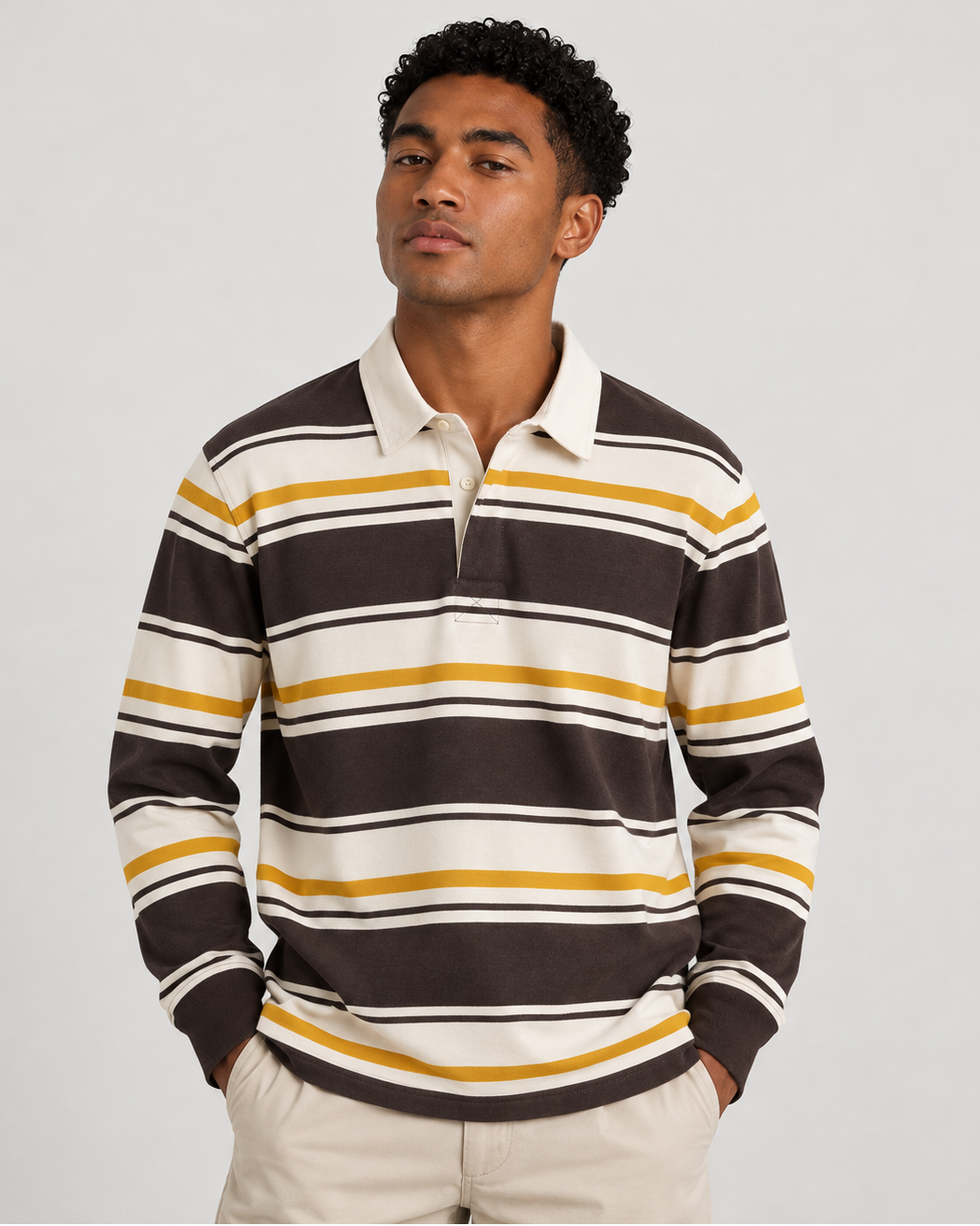 GANT Striped Heavy Rugger - Charred Wood Brown