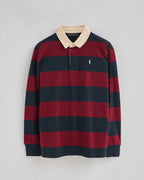Polo Club Long-Sleeve Striped Polo Shirt – Navy Blue & Maroon