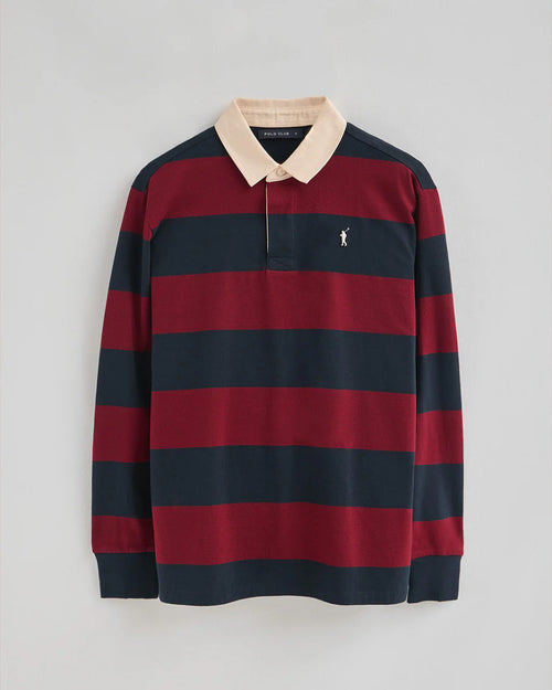 Polo Club Long-Sleeve Striped Polo Shirt – Navy Blue & Maroon