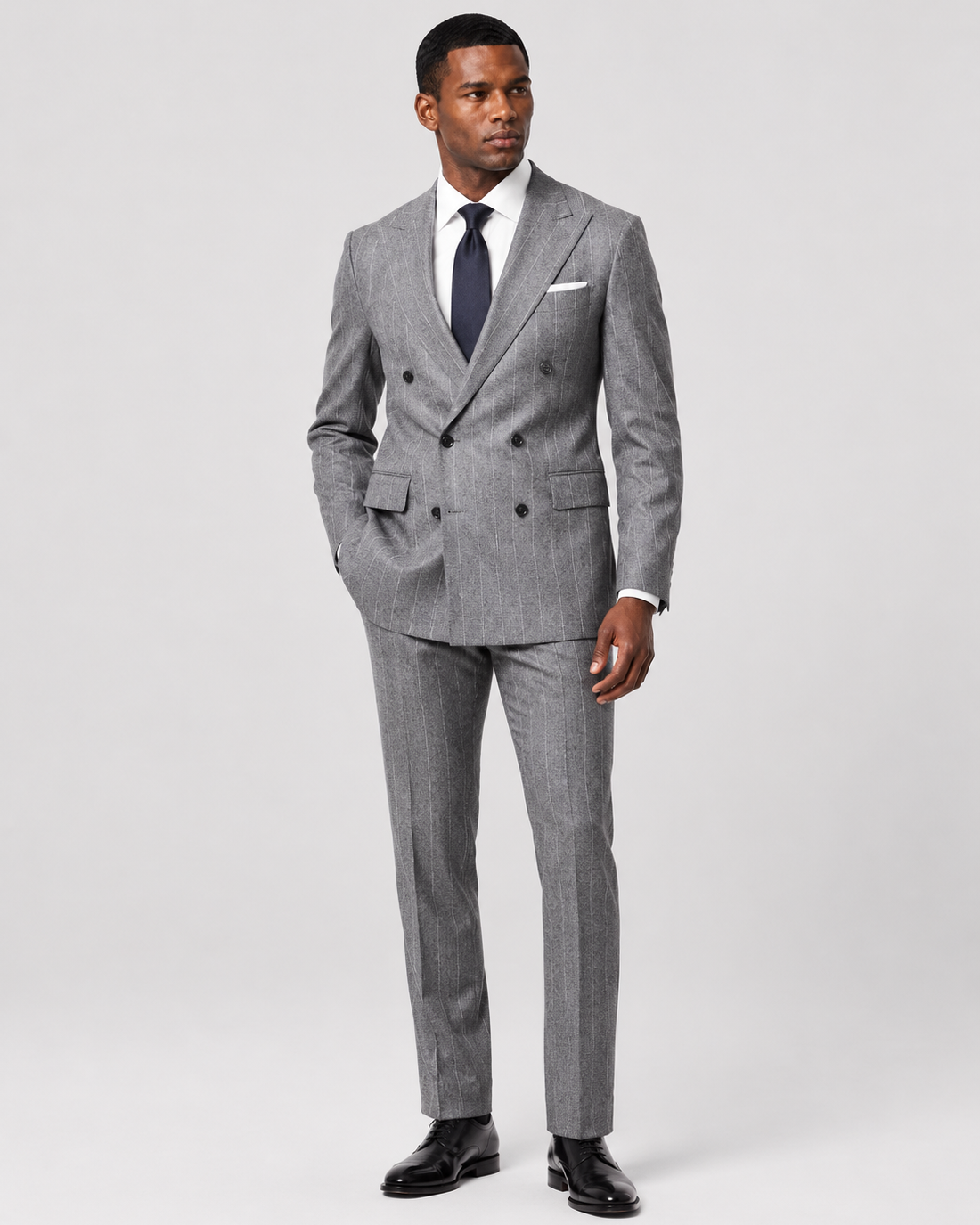 Hawes & Curtis Tailored Fit Grey Stripe 1913 Suit - Double Breasted