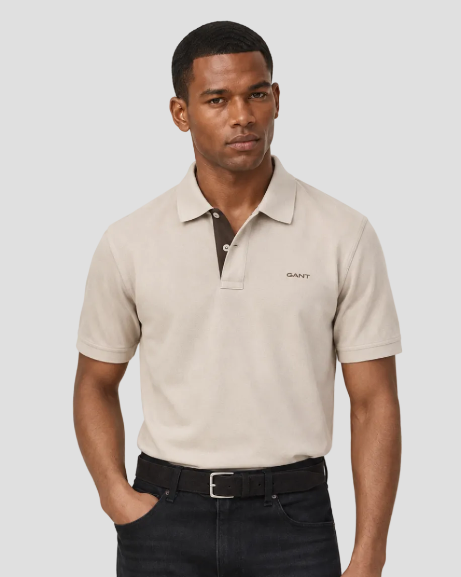 GANT Contrast Piqué Polo Shirt - Clay Beige