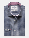 Hawes & Curtis Slim Fit Navy & White Gingham Check Non-Iron Shirt - Contrast Detail