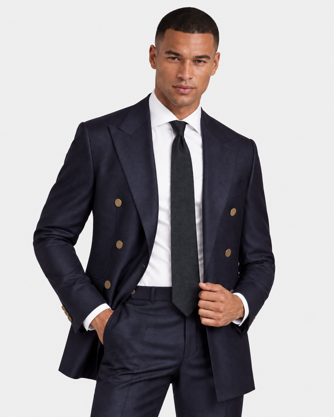 Hawes & Curtis Slim Fit Navy Blazer - Double Breasted, Pure Wool