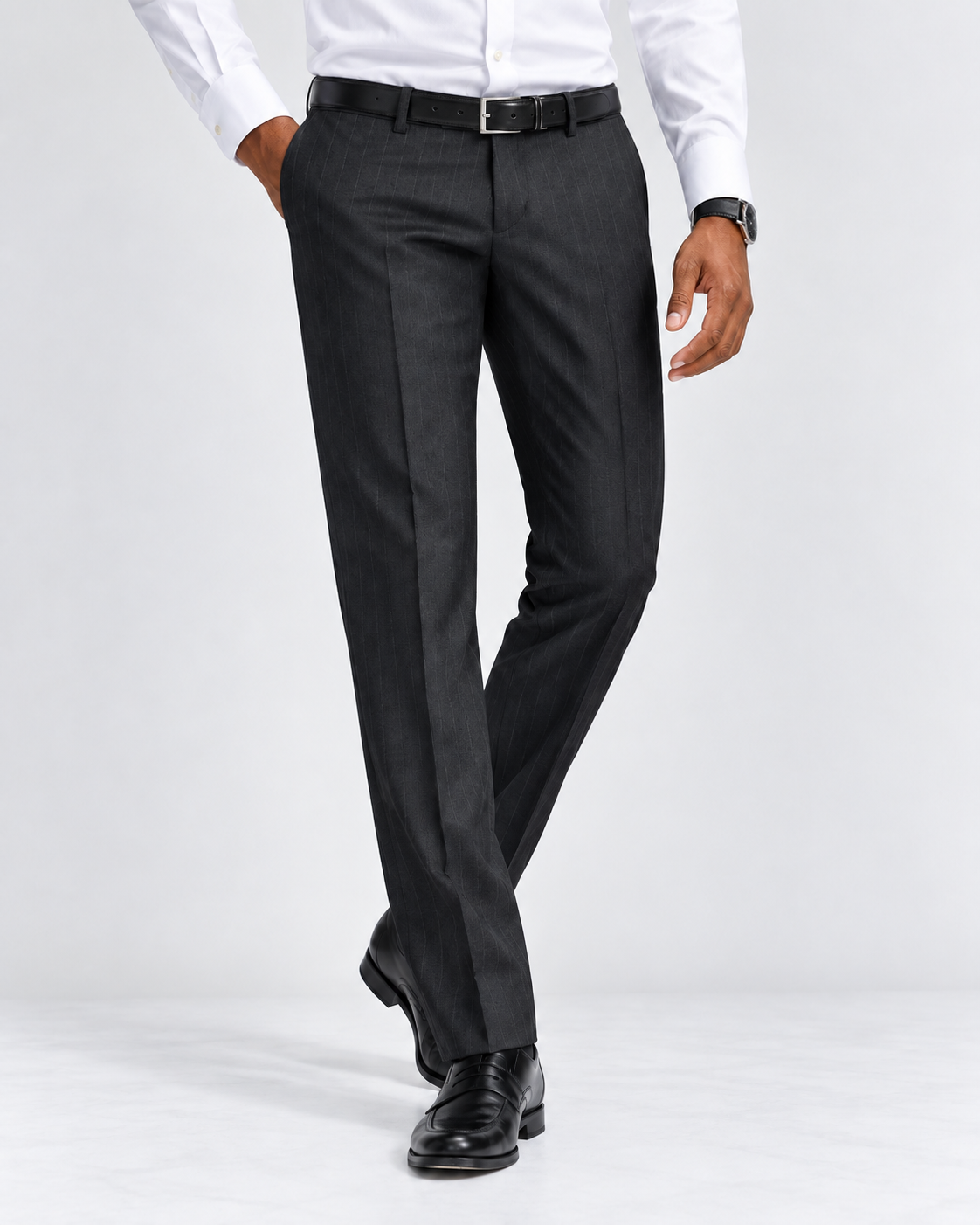 Charles Tyrwhitt Italian Flannel Stripe Suit Trousers - Charcoal Grey