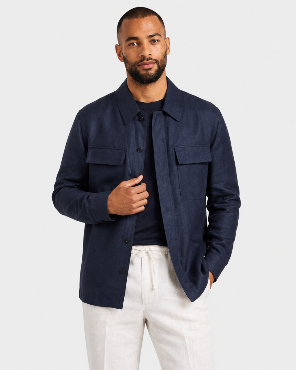 Hawes & Curtis Navy Linen Overshirt