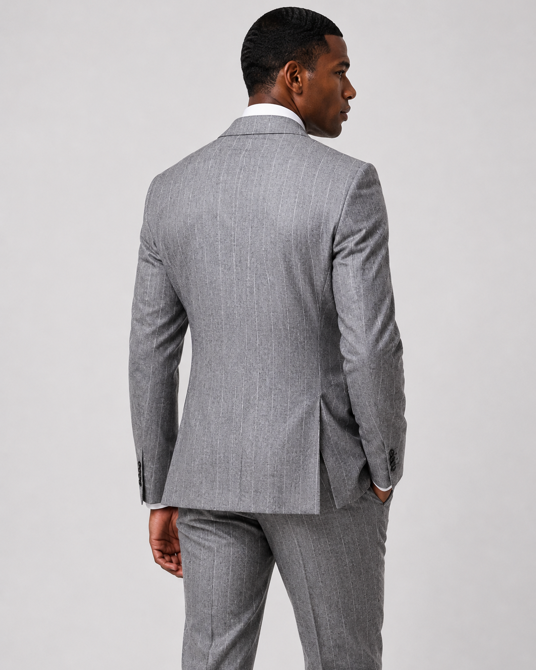 Hawes & Curtis Tailored Fit Grey Stripe 1913 Suit - Double Breasted
