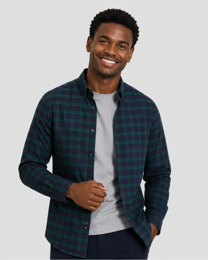 Charles Tyrwhitt Brushed Flannel Shirt - Navy & Green