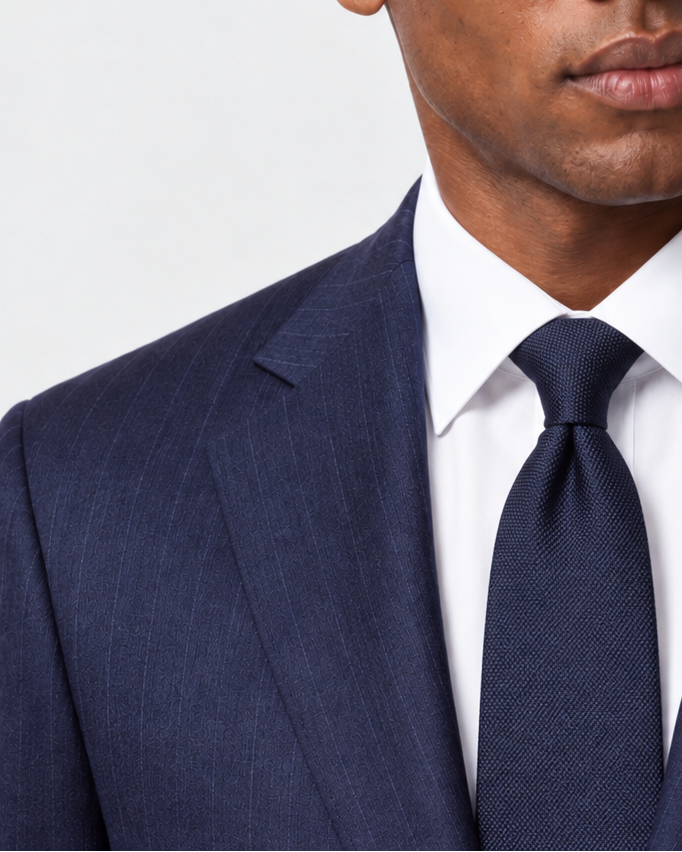 Hawes & Curtis Tailored Fit Dark Blue Stripe 1913 Suit - Super 130s Flannel Wool