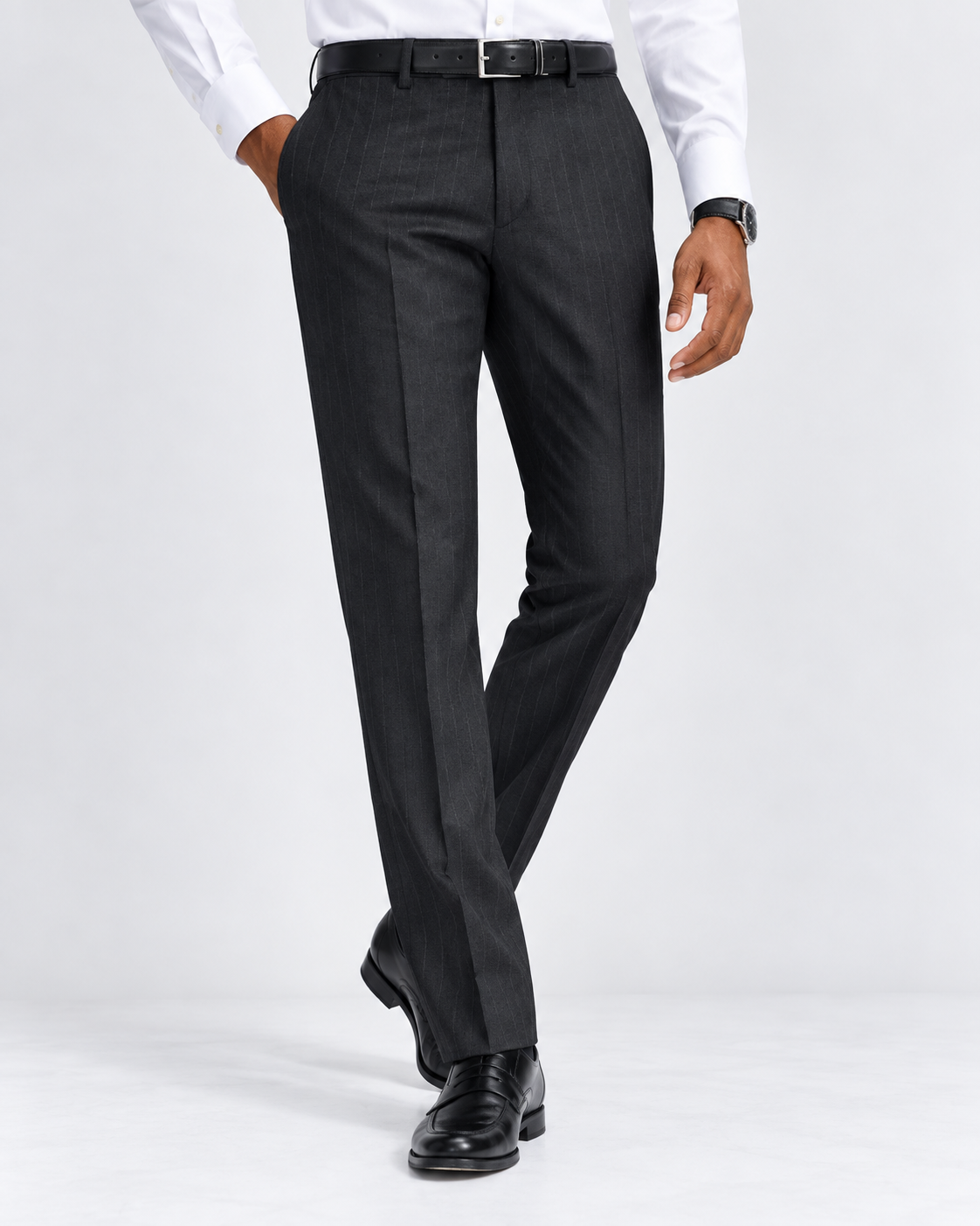 Charles Tyrwhitt Italian Flannel Stripe Suit Trousers - Charcoal Grey
