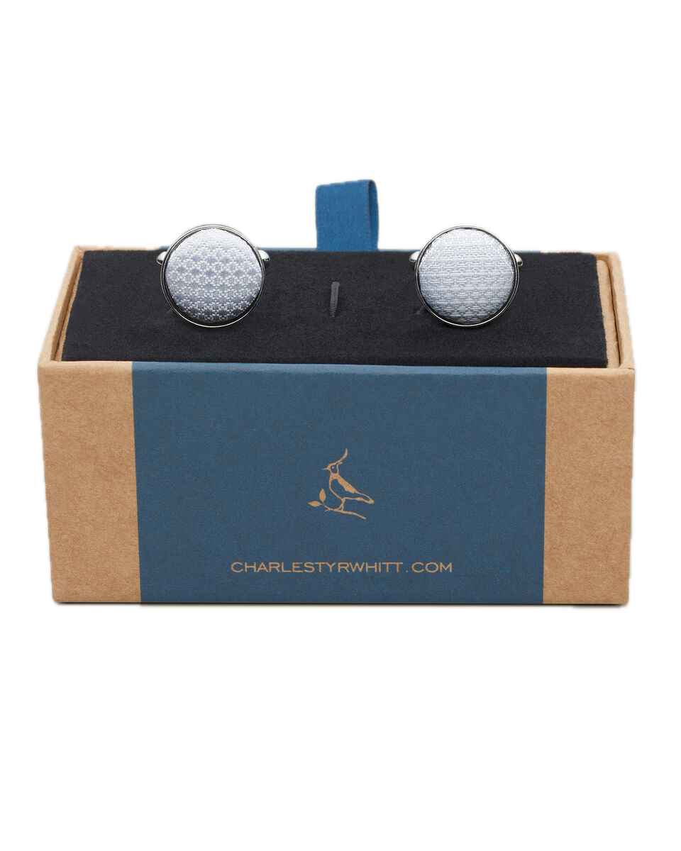 Charles Tyrwhitt Silk Round Cufflinks - Ice Blue