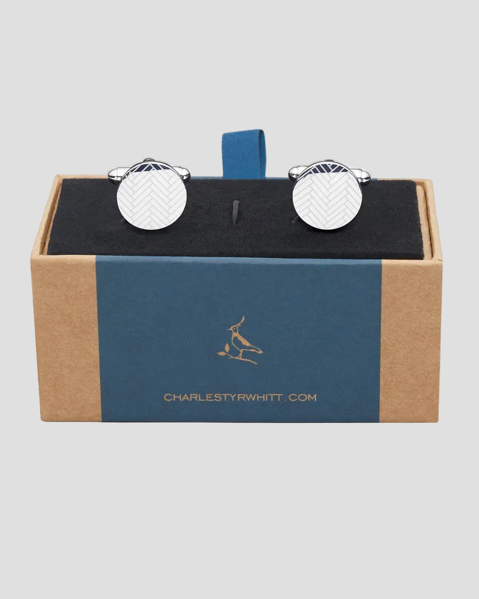 Charles Tyrwhitt Herringbone Round Cufflinks - Silver