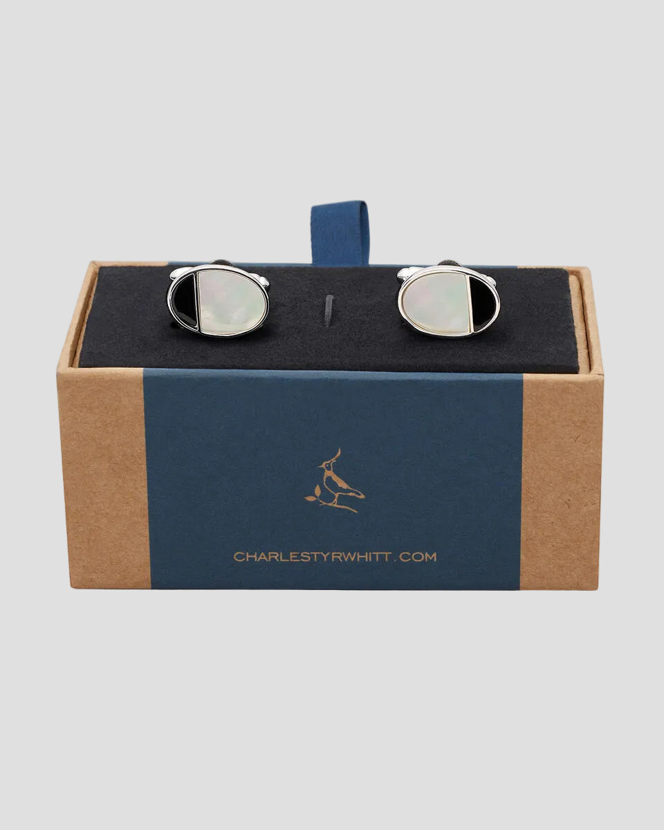 Charles Tyrwhitt Mother of Pearl and Onyx Oval Cufflinks