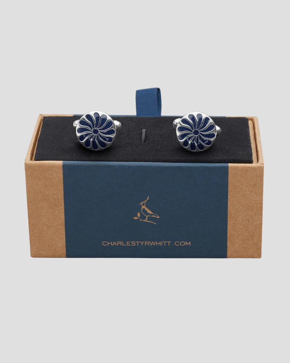 Charles Tyrwhitt Enamel Flower Cufflinks - Navy