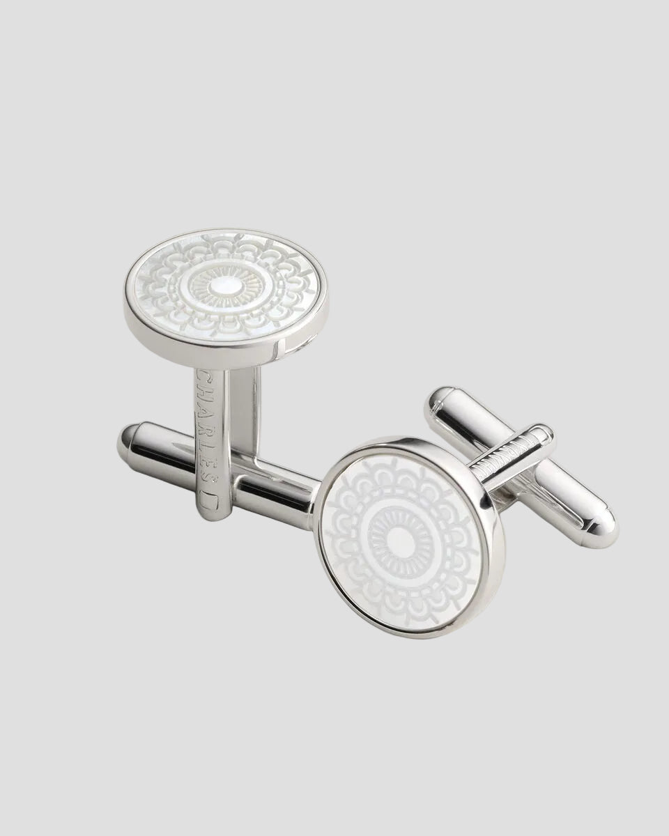 Charles Tyrwhitt Mother of Pearl Patterned Cufflinks - Silver